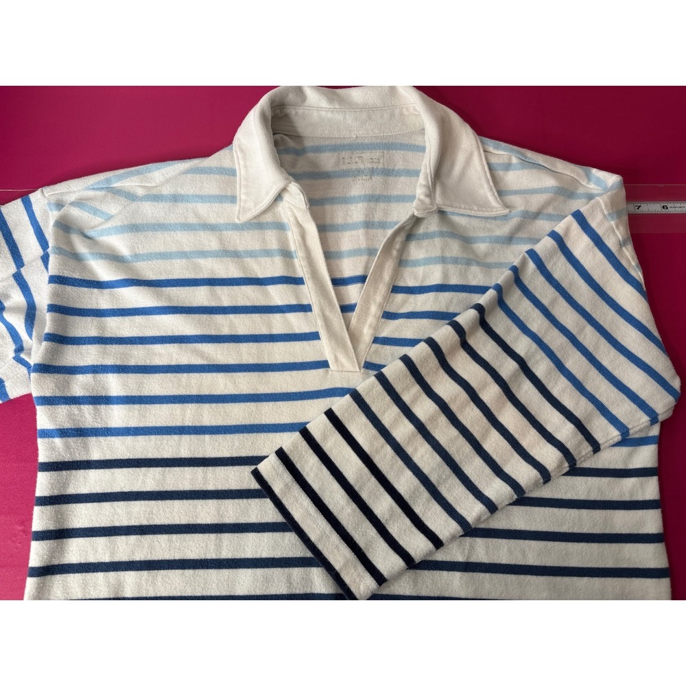 L.L. Bean Womens Blue Striped Cotton V-Neck Rugby Sweater Sz M Coastal Grandma - Picture 10 of 10